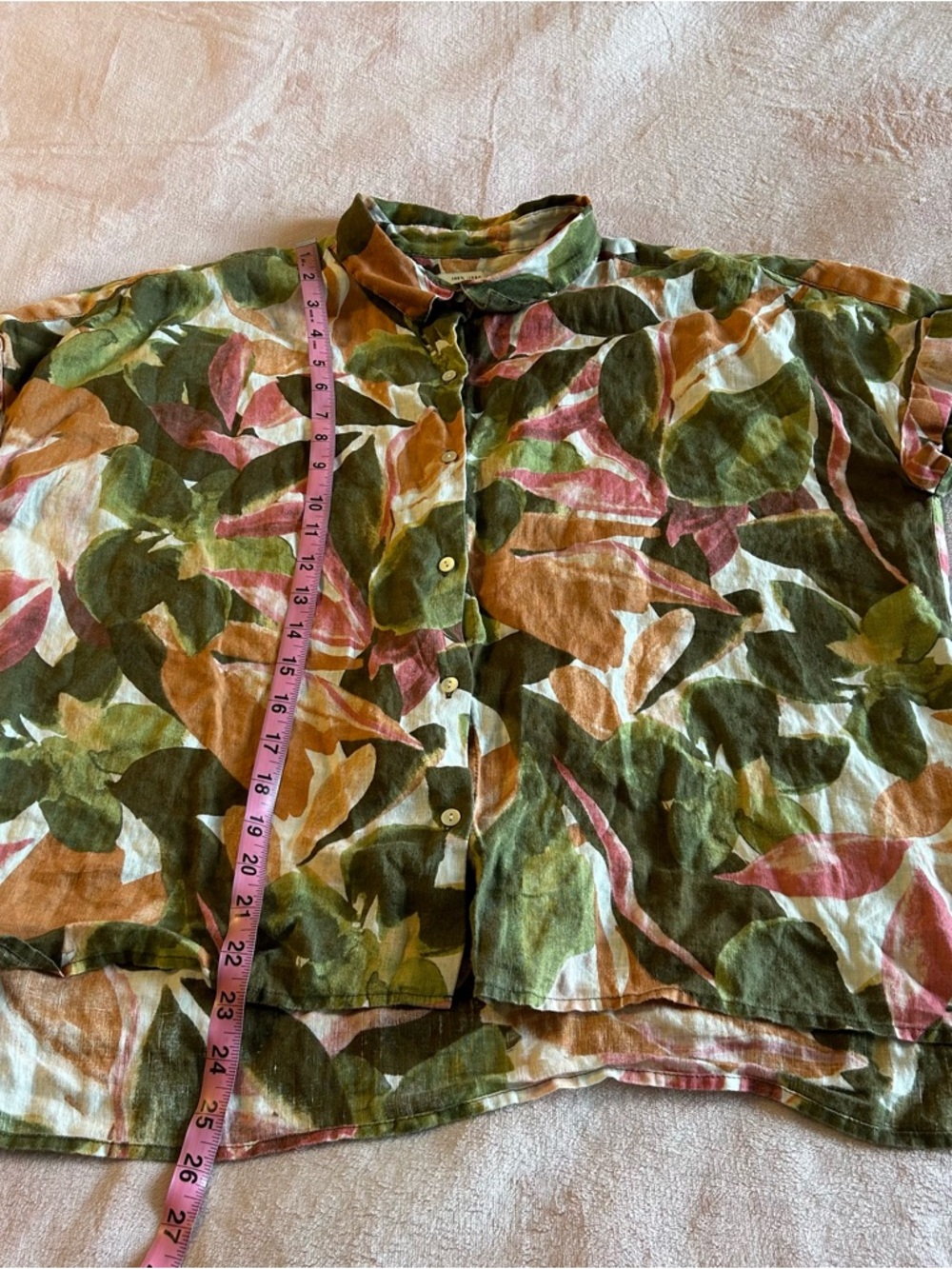 Rachel Zoe tropical print linen short sleeve button down top size L - Picture 9 of 9